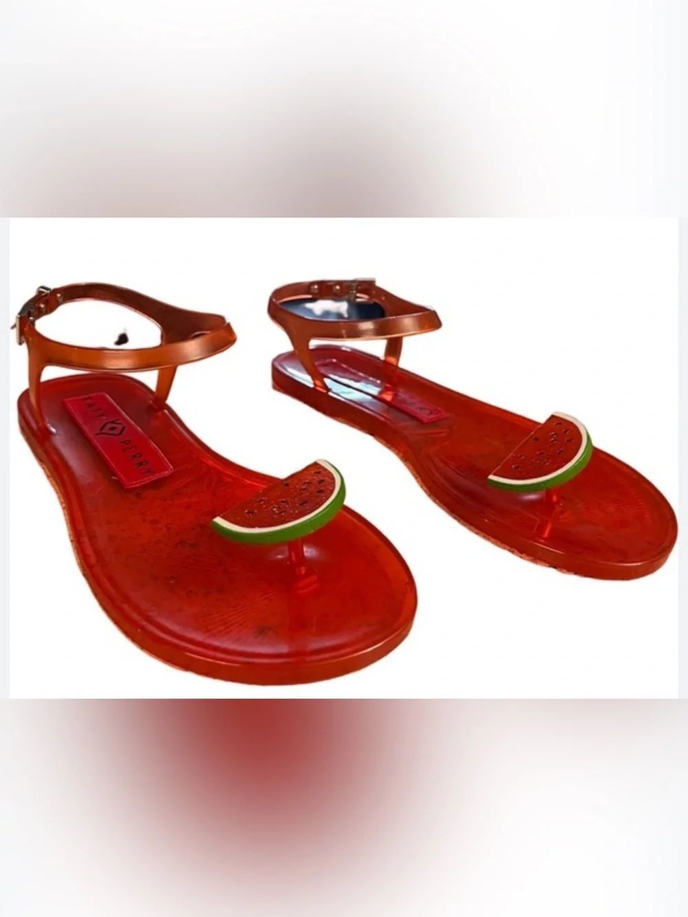 Katy Perry Collections Red Jelly Sandals with Watermelon Charm